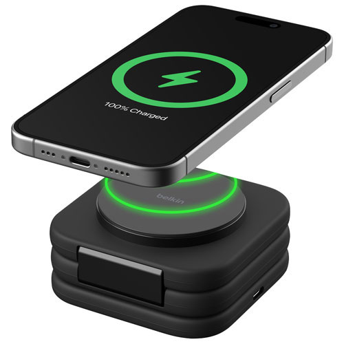 Belkin 3-in-1 15W Qi2 Wireless Travel Charging Pad with Travel Bag - Black