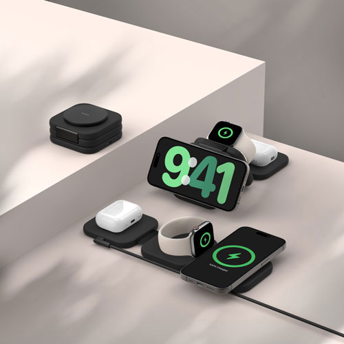 Belkin 3-in-1 15W Qi2 Wireless Travel Charging Pad with Travel Bag - Black