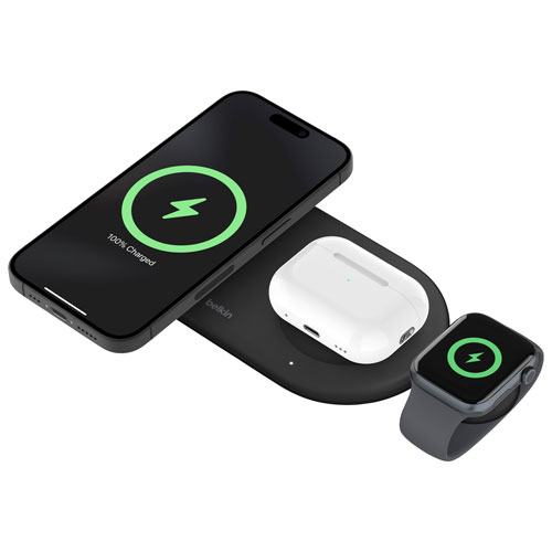 Belkin 3in-1 15W Qi2 Wireless USB-C Charging Pad - Black