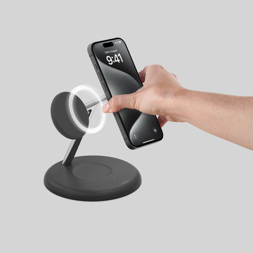 Support de chargement magnétique sans fil 3-en-1 Qi2 de 15 W BoostCharge Pro de Belkin - Noir