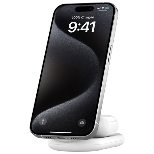 Belkin 2-in-1 15W Qi2 Wireless Foldable Charging Stand - White