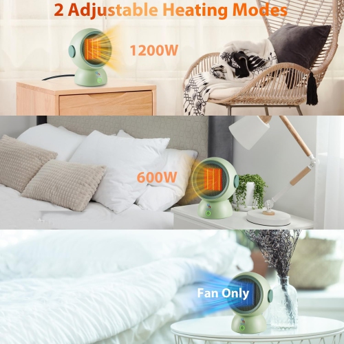 Portable Space Heater, 1200W Mini Electric PTC Ceramic Heaters with Overheat & Tip-Over Protection Personal Heater for Home