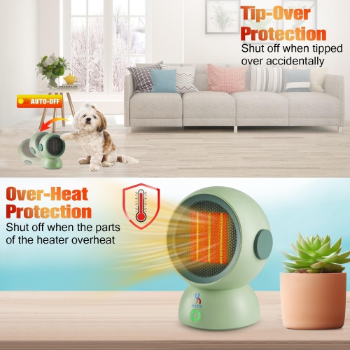 Portable Space Heater, 1200W Mini Electric PTC Ceramic Heaters with Overheat & Tip-Over Protection Personal Heater for Home
