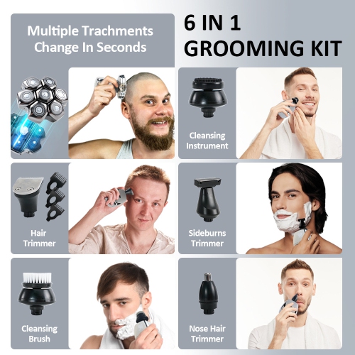 Multifunctional Beard Trimmer For men Electric Razor with Nose Hair Trimmer Waterproof Mens Shaver Grooming Kit- Silver