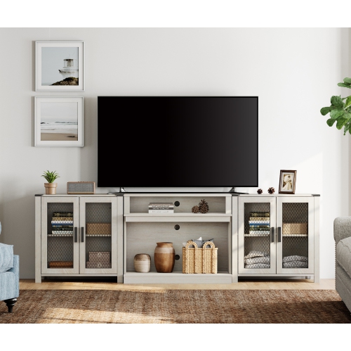 WAMPAT  2 In 1 Tv Stand Set for 100 Inch Tv, Farmhouse Entertainment Center \w 4 Mesh Door And Open Storage Shelves, Wood Media Tv Console Table For