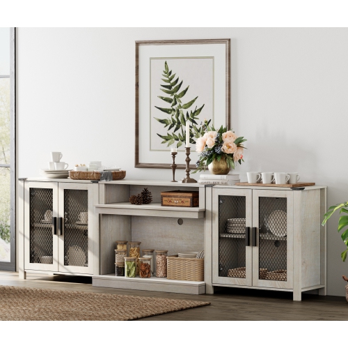 WAMPAT 2 in 1 TV Stand Set for 100 inch TV,Farmhouse Entertainment Center with 4 Mesh Door and Open Storage Shelves,Wood Media TV Console Table for