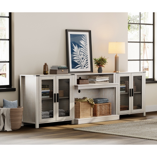 WAMPAT 2 in 1 TV Stand Set for 100 inch TV,Farmhouse Entertainment Center with 4 Mesh Door and Open Storage Shelves,Wood Media TV Console Table for