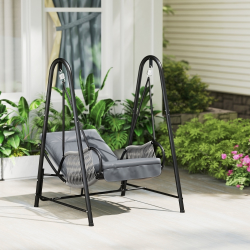 Chaise-hamac Outsunny en rotin avec support inclus, chaise berçante suspendue avec support et coussin de siège, balancelle d'extérieur simple pour le