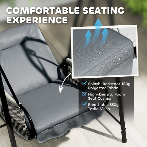 Chaise-hamac Outsunny en rotin avec support inclus, chaise berçante suspendue avec support et coussin de siège, balancelle d'extérieur simple pour le