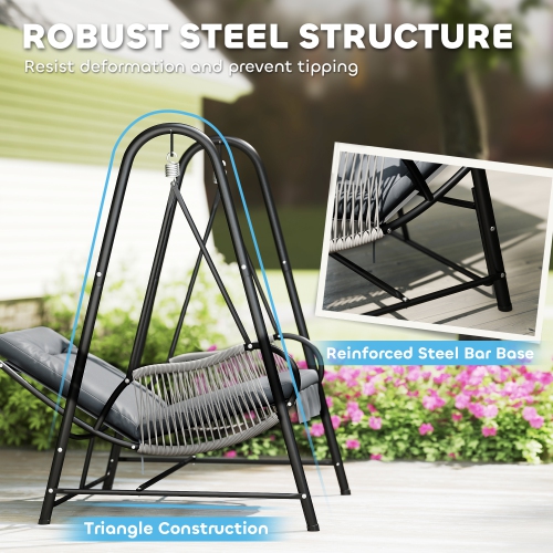 Chaise-hamac Outsunny en rotin avec support inclus, chaise berçante suspendue avec support et coussin de siège, balancelle d'extérieur simple pour le