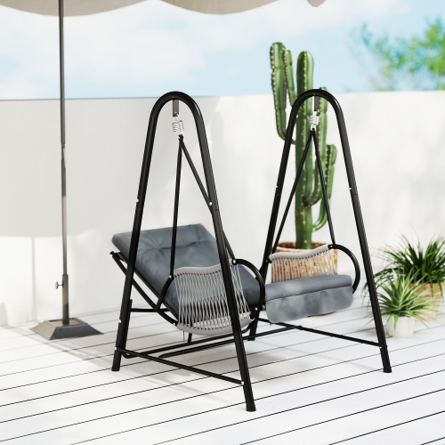 Chaise-hamac Outsunny en rotin avec support inclus, chaise berçante suspendue avec support et coussin de siège, balancelle d'extérieur simple pour le