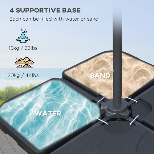 Parasol de patio excentré Outsunny 9.6&nbsp;pi avec base, parasol suspendu avec manivelle, pare-soleil en porte-à-faux en banane, bleu marine