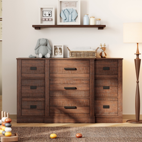 WAMPAT  Dresser for Bedroom \w 9 Drawers, 52" Wide Storage Chest Of Drawers, Wood Closet Chests Organizer for Clothes, Kids Room, Living Room