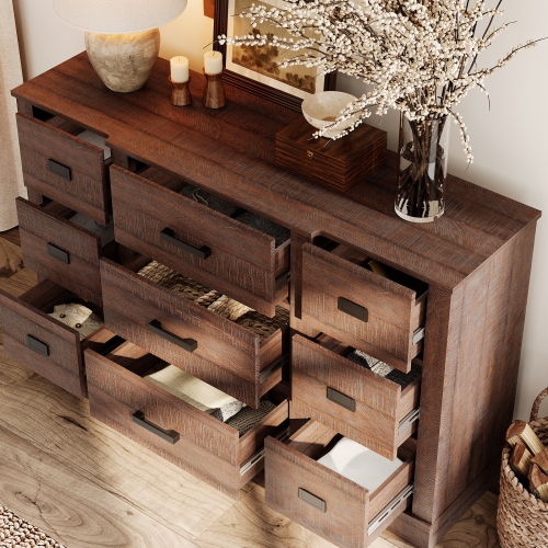 WAMPAT Dresser for Bedroom with 9 Drawers, 52" Wide Storage Chest of Drawers, Wood Closet Chests Organizer for Clothes, Kids Room, Living Room,