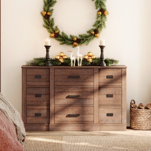 WAMPAT Dresser for Bedroom with 9 Drawers, 52" Wide Storage Chest of Drawers, Wood Closet Chests Organizer for Clothes, Kids Room, Living Room,