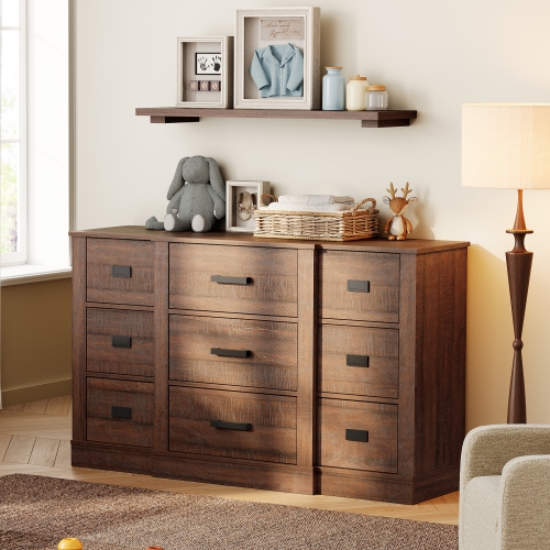 WAMPAT Dresser for Bedroom with 9 Drawers, 52" Wide Storage Chest of Drawers, Wood Closet Chests Organizer for Clothes, Kids Room, Living Room,