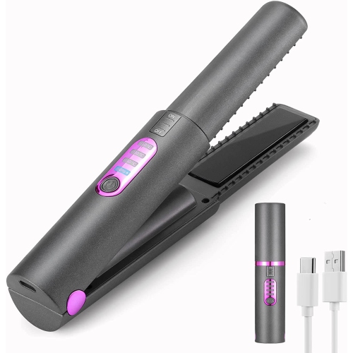 MYACUC  Cordless Hair Straighteners Curler, Mini Flat Curling Iron, Portable Cordless Straightener, Wireless Flat Iron for Short Hair, Gift for Women
