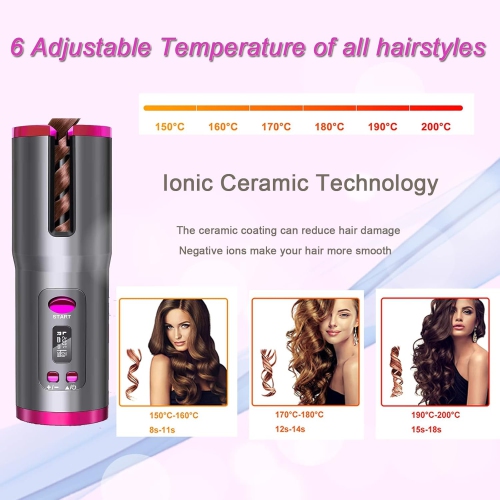 Cordless Automatic Hair Curler Auto Curling Iron Wireless Portable Curling Rotating Wand for Hair Styling