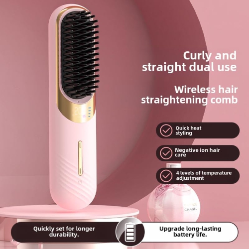 Cordless Hair Straightener Brush,Portable Straightener Brush for Travel,Lightweight Mini Rechargeable Straightening Comb