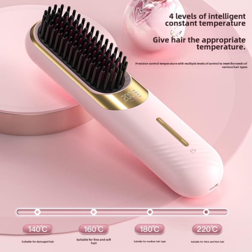 Cordless Hair Straightener Brush,Portable Straightener Brush for Travel,Lightweight Mini Rechargeable Straightening Comb