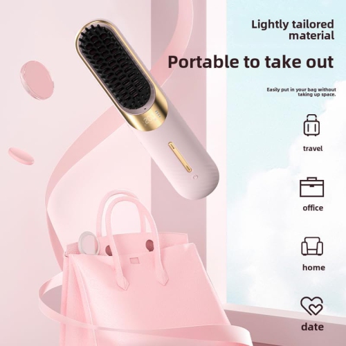Cordless Hair Straightener Brush,Portable Straightener Brush for Travel,Lightweight Mini Rechargeable Straightening Comb