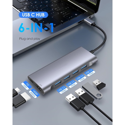 USB C Hub with 4K HDMI Output, 4 USB 3.0, Type C Charging Dongle Compatible 2022-2016 MacBook Pro, New Mac Air, Stable Driver Adapter, Space Gray