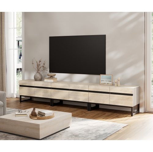 WAMPAT Modern TV Stand for TVs up to 110 inch, 3 in 1 Entertainment Center TV Console with Storage Cabinets and Metal Base,Media Console for Living