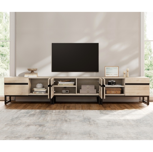 WAMPAT Modern TV Stand for TVs up to 110 inch, 3 in 1 Entertainment Center TV Console with Storage Cabinets and Metal Base,Media Console for Living