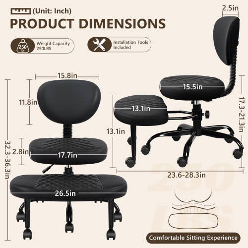 Coolhut Ergonomic Cross-Legged Office Chair, Squatting Kneeling Chair Yoga Meditation Chair with Wheels, ADHD Stool Swivel Desk Chair, Adjustable