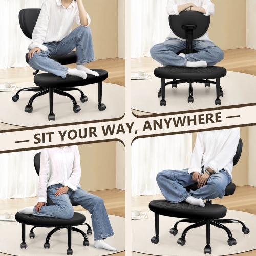 Coolhut Ergonomic Cross-Legged Office Chair, Squatting Kneeling Chair Yoga Meditation Chair with Wheels, ADHD Stool Swivel Desk Chair, Adjustable