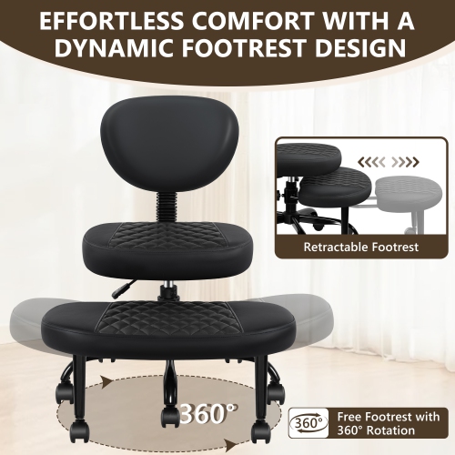 Coolhut Ergonomic Cross-Legged Office Chair, Squatting Kneeling Chair Yoga Meditation Chair with Wheels, ADHD Stool Swivel Desk Chair, Adjustable
