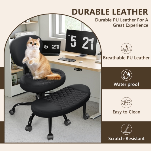 Coolhut Ergonomic Cross-Legged Office Chair, Squatting Kneeling Chair Yoga Meditation Chair with Wheels, ADHD Stool Swivel Desk Chair, Adjustable