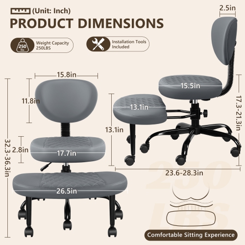 Coolhut Ergonomic Cross-Legged Office Chair, Squatting Kneeling Chair Yoga Meditation Chair with Wheels, ADHD Stool Swivel Desk Chair, Adjustable