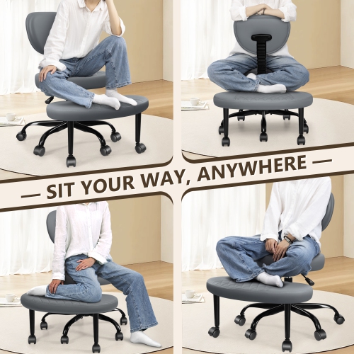 Coolhut Ergonomic Cross-Legged Office Chair, Squatting Kneeling Chair Yoga Meditation Chair with Wheels, ADHD Stool Swivel Desk Chair, Adjustable