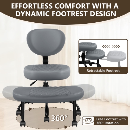 Coolhut Ergonomic Cross-Legged Office Chair, Squatting Kneeling Chair Yoga Meditation Chair with Wheels, ADHD Stool Swivel Desk Chair, Adjustable
