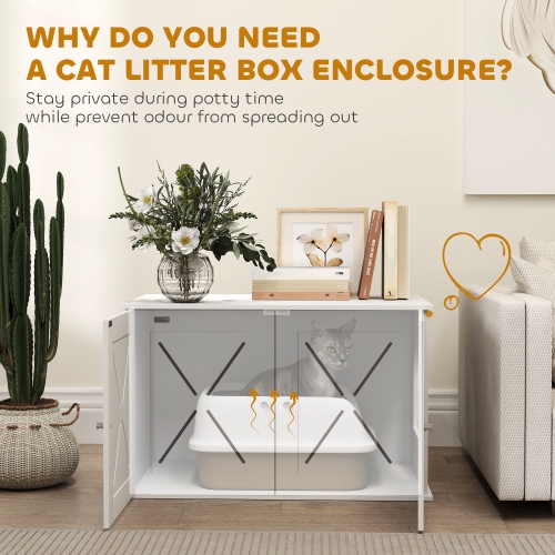 PawHut Cat Litter Box Enclosure, Hidden Washroom Furniture with Doors, Cat Hole, Handles, Indoor Pet House Side End Table Fit Most of Cat and Litter