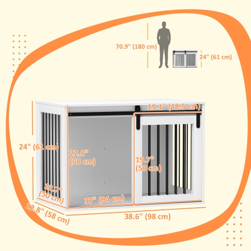 PawHut Dog Crate Furniture, 39" Dog Crate End Table Indoor Dog House for Large Dogs, with Sliding Door, Lock, White