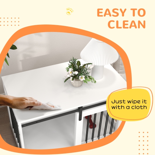 PawHut Dog Crate Furniture, 39" Dog Crate End Table Indoor Dog House for Large Dogs, with Sliding Door, Lock, White