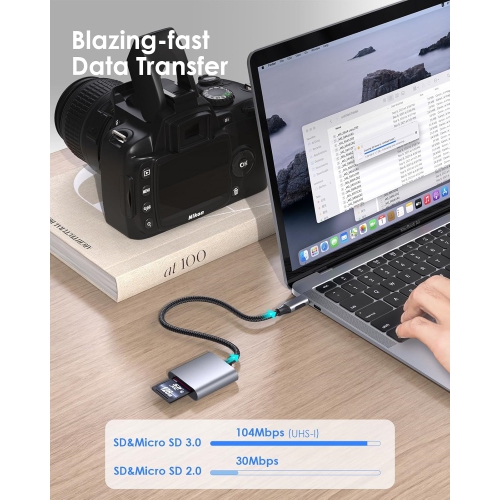 USB C to SD/Micro SD Card Reader, Type C SD 3.0 Card Adapter Compatible 2023-2016 MacBook Pro 13/15/16, New Mac Air/iPad/Surface, Chromebook, Stable