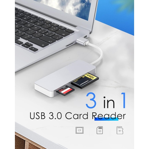 USB 3.0 to CF/SD/Micro SD Card Reader, SD 3.0 Card Adapter for SD/SDHC/SDXC/MMC/RS-MMC/Micro SD/Micro SDHC/Micro SDXC/CF Type I, Windows, MacOS,