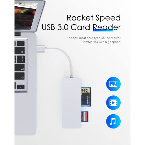 USB 3.0 to CF/SD/Micro SD Card Reader, SD 3.0 Card Adapter for SD/SDHC/SDXC/MMC/RS-MMC/Micro SD/Micro SDHC/Micro SDXC/CF Type I, Windows, MacOS,