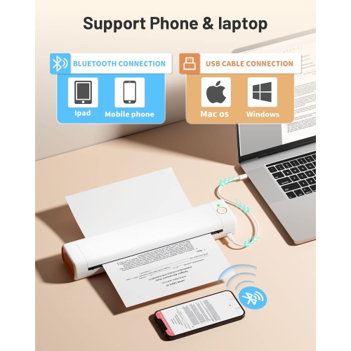 Phomemo Thermal Portable Printer M08F Wireless for Travel - Bluetooth Compact Printer Support 8.5" X 11" Thermal Paper