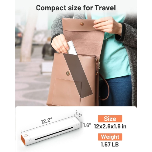 Phomemo Thermal Portable Printer M08F Wireless for Travel - Bluetooth Compact Printer Support 8.5" X 11" Thermal Paper