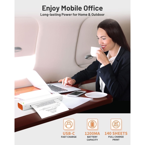 Phomemo Thermal Portable Printer M08F Wireless for Travel - Bluetooth Compact Printer Support 8.5" X 11" Thermal Paper