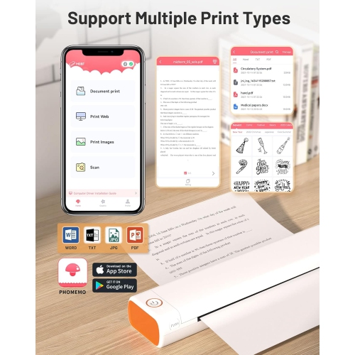 Phomemo Thermal Portable Printer M08F Wireless for Travel - Bluetooth Compact Printer Support 8.5" X 11" Thermal Paper