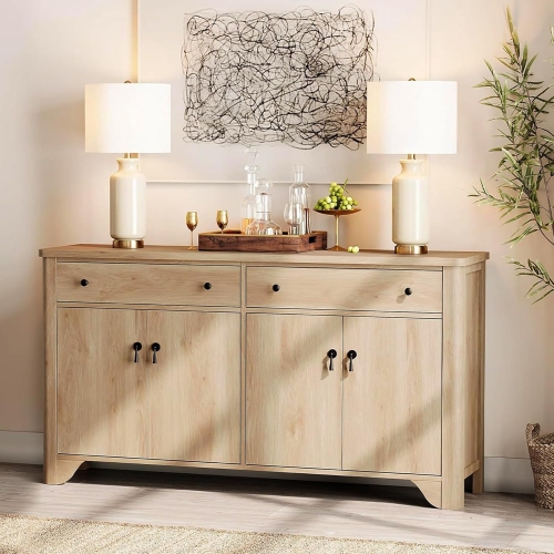 WAMPAT  Sideboard Buffet Cabinet \w Storage - 59" Large Farmhouse Buffet Cabinet \w 2 Drawers And 4 Doors, Coffee Bar Storage Kitchen Cabinet Buffet