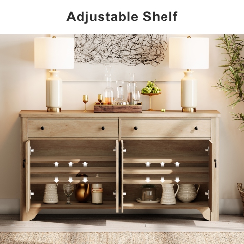 WAMPAT Sideboard Buffet Cabinet with Storage - 59" Large Farmhouse Buffet Cabinet with 2 Drawers and 4 Doors,Coffee Bar Storage Kitchen Cabinet