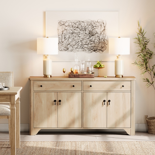 WAMPAT Sideboard Buffet Cabinet with Storage - 59" Large Farmhouse Buffet Cabinet with 2 Drawers and 4 Doors,Coffee Bar Storage Kitchen Cabinet