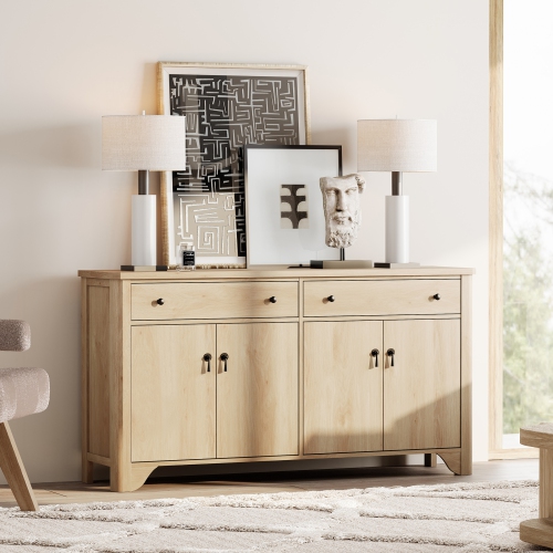 WAMPAT Sideboard Buffet Cabinet with Storage - 59" Large Farmhouse Buffet Cabinet with 2 Drawers and 4 Doors,Coffee Bar Storage Kitchen Cabinet