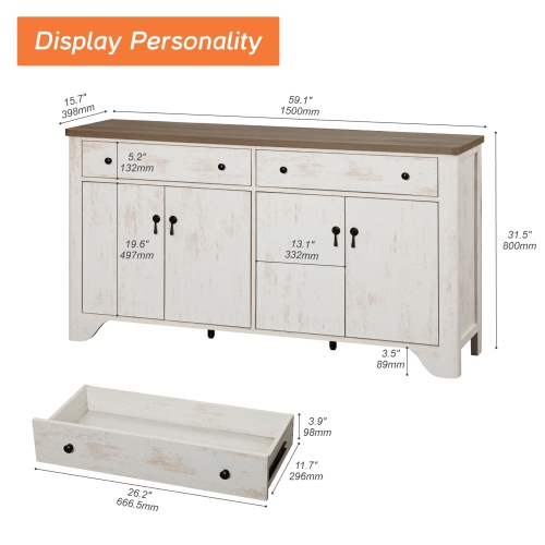 WAMPAT Sideboard Buffet Cabinet with Storage - 59" Large Farmhouse Buffet Cabinet with 2 Drawers and 4 Doors,Coffee Bar Kitchen Cabinet Buffet Table